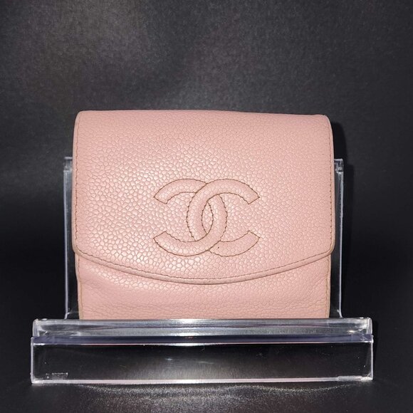 CHANEL Handbags - CHANEL Pink Caviar Skin CoCo Mark Bifold Wallet & Coin Purse
